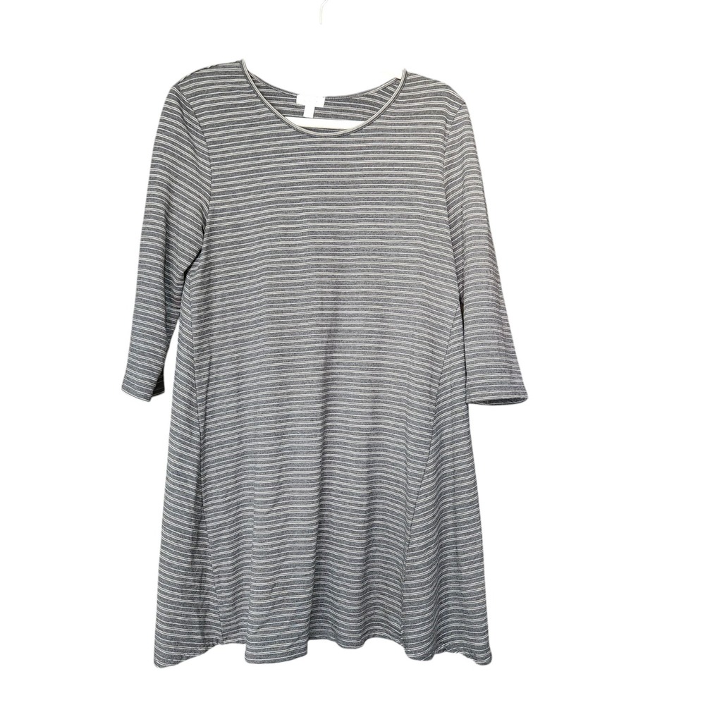 Garnet Hill Gray Striped Tencel Lyocell Knit Tunic Dress 3/4 Sleeve Small